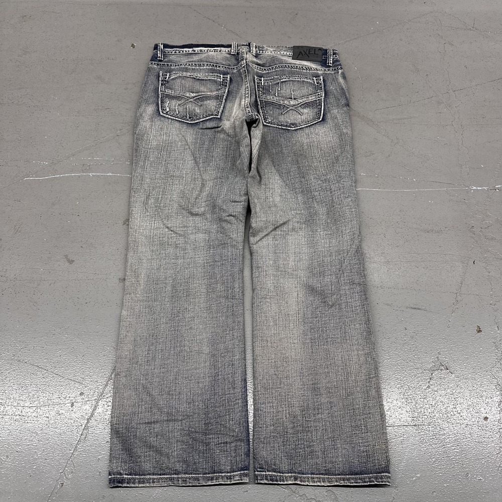 Axel Treadwell Jeans Mens 38x32 Gray Med Wash Relaxed Straight Distressed
